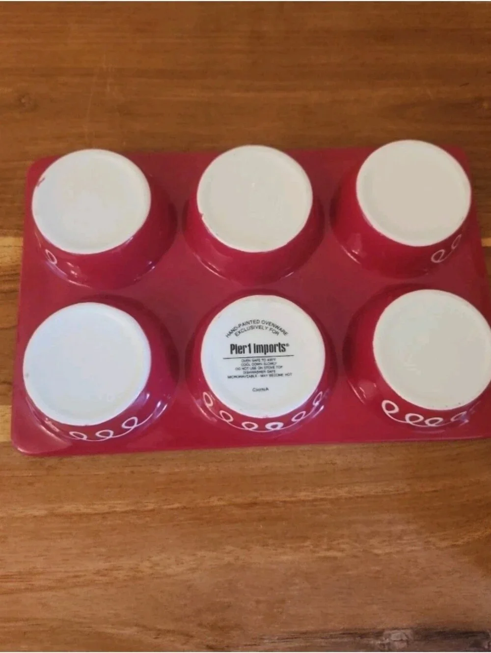 Pier 1 Imports 6 Muffin Pan Tray Christmas Presents Hand Painted Ovenware